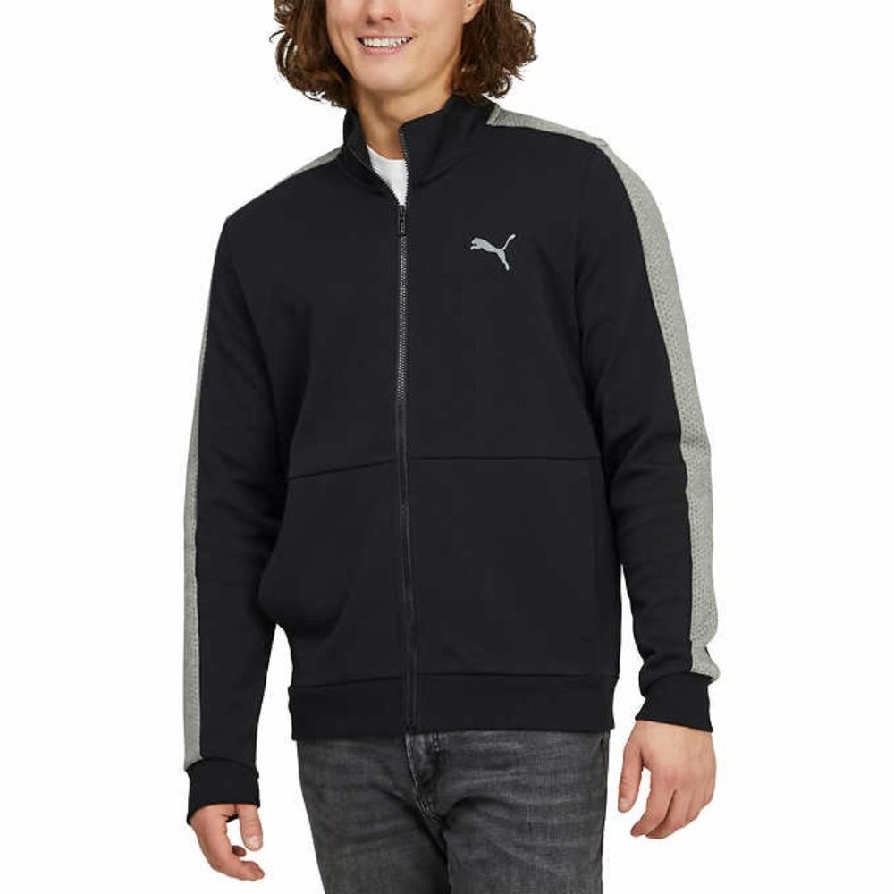 Puma Men’s Track Athelitic Jacket, Black with Grey/Silver - Picture 2 of 6